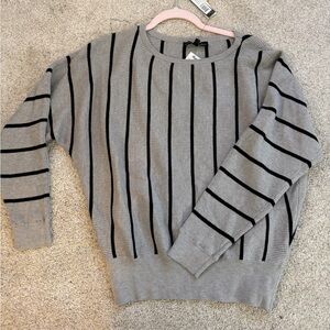 Catherine Malandrino Gray Crewneck Sweater with Black Stripes